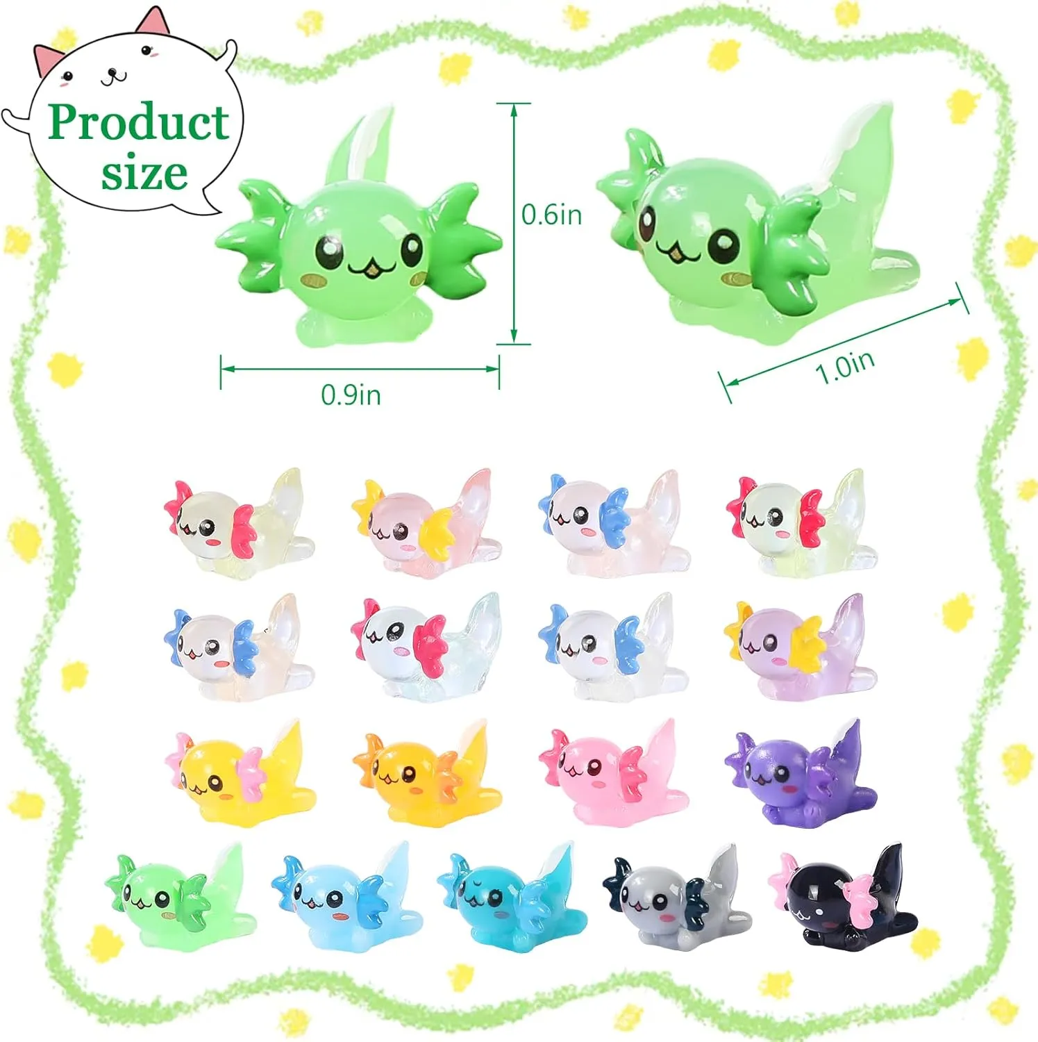 Luminous Mini Resin Axolotl 17 Glow Tiny Little Resin Axolotl hides Plastic Animals Digital Garden Miniature Landscape Aquarium Potting DIY Miniature Dollhouse Decor (170 PCS)