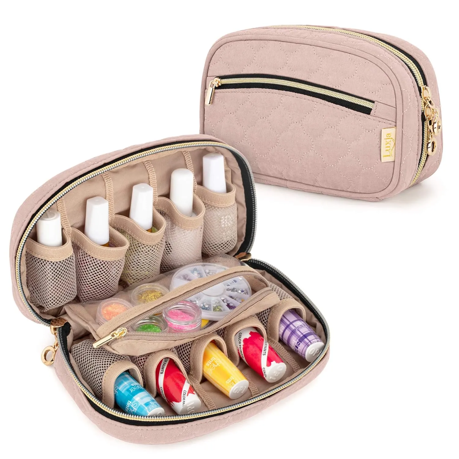 LUXJA Nail Polish Case - Holds 10 Bottles (15ml - 0.5 fl.oz), Nail Polish Organizer with Zipper Pockets (Bag Only), Pale Rose