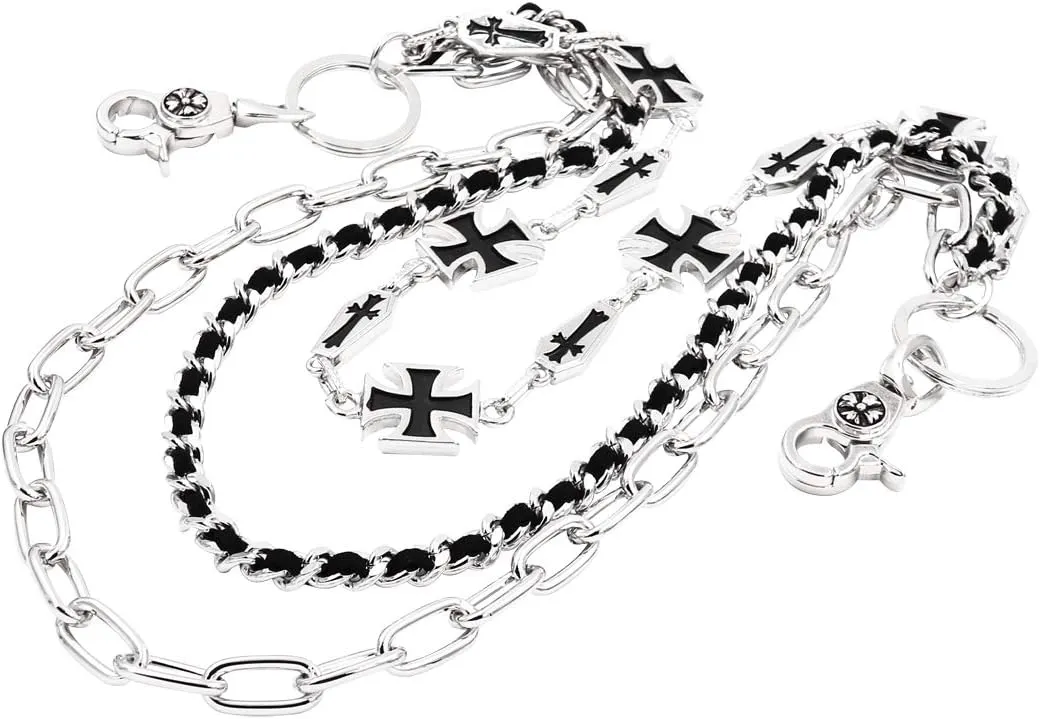 Maltese Cross 3 layer wallet chain Biker Punk Key Jean Chain SJ33S (Silver)