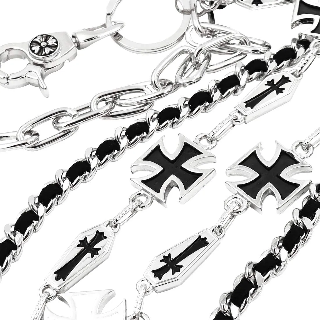 Maltese Cross 3 layer wallet chain Biker Punk Key Jean Chain SJ33S (Silver)