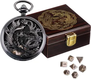 ManChDa Mini D&D Dice Set DND Dice Case Shell 7PCS Micro Polyhedral Dice Set Metal Dice Dungeons and Dragons Gifts Black