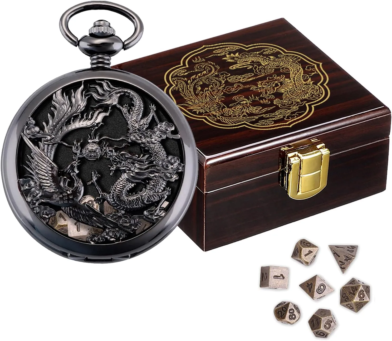 ManChDa Mini D&D Dice Set DND Dice Case Shell 7PCS Micro Polyhedral Dice Set Metal Dice Dungeons and Dragons Gifts Black