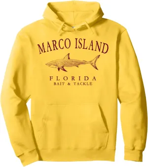 Marco Island Florida Shark Retro Arched Burgundy Letters Pullover Hoodie
