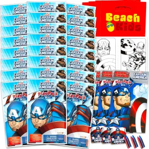 Marvel Captain America Mini Party Favors Set for Kids - Bundle with 24 Mini Captain America Grab n Go Play Packs with Coloring Pages, Stickers and More (Avengers Birthday Party Supplies)
