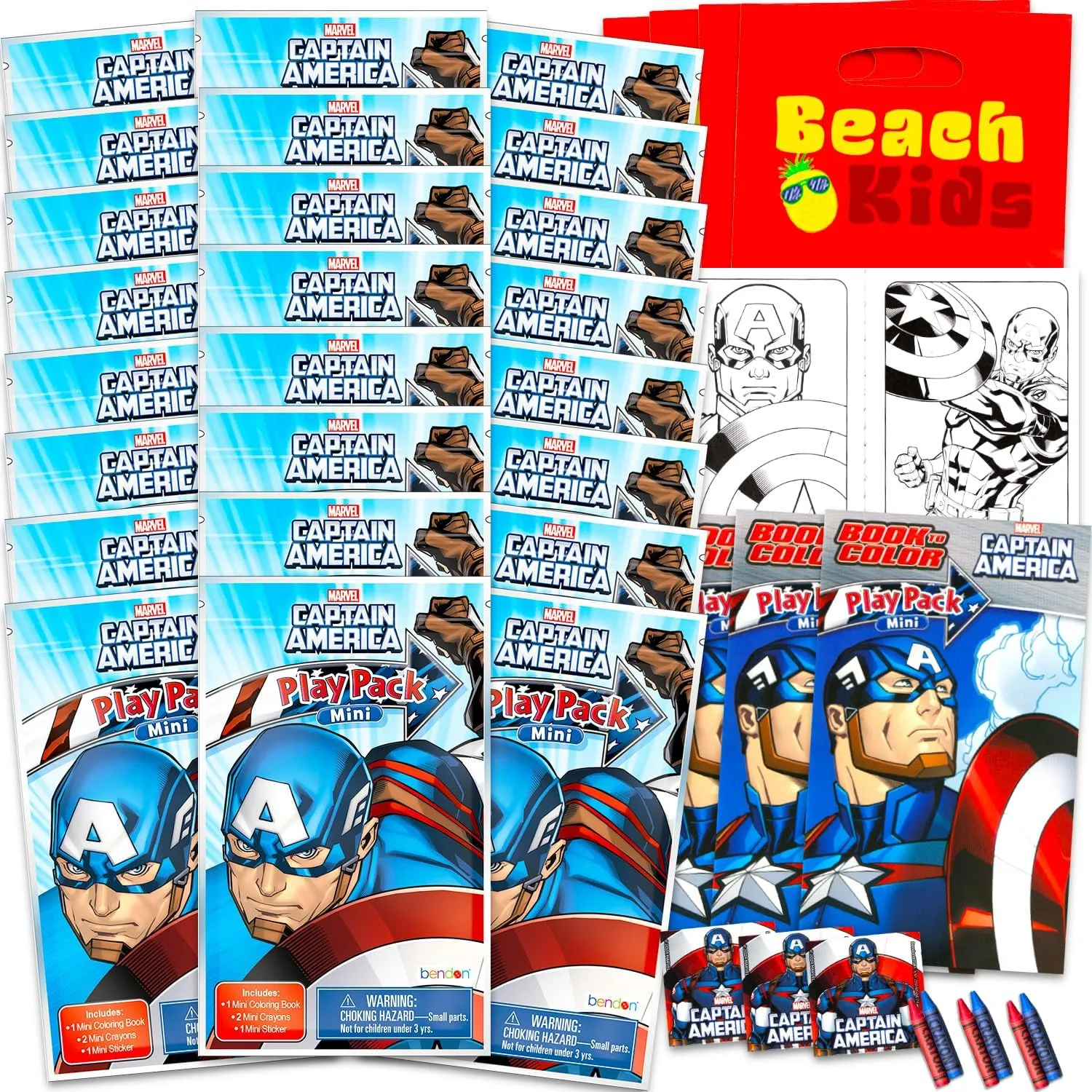 Marvel Captain America Mini Party Favors Set for Kids - Bundle with 24 Mini Captain America Grab n Go Play Packs with Coloring Pages, Stickers and More (Avengers Birthday Party Supplies)