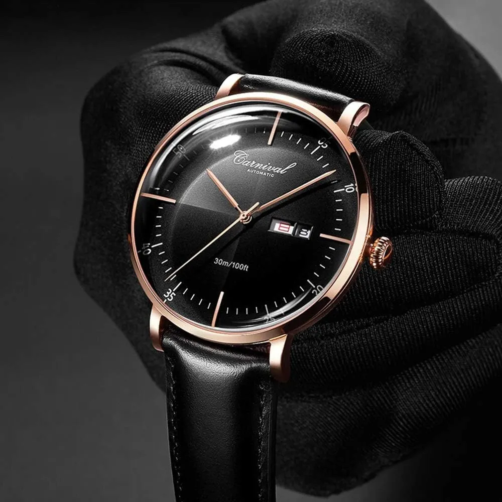 MASTOP Men's Luxury Fashion Automatic Mechanical Leather Strap Calendar Waterproof Analog Sport Wristwatches