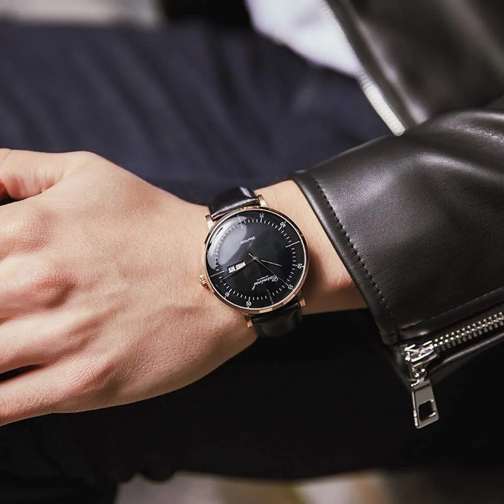 MASTOP Men's Luxury Fashion Automatic Mechanical Leather Strap Calendar Waterproof Analog Sport Wristwatches