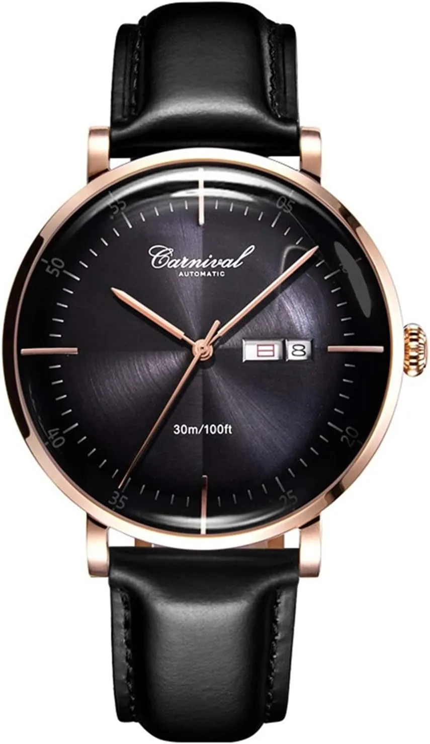 MASTOP Men's Luxury Fashion Automatic Mechanical Leather Strap Calendar Waterproof Analog Sport Wristwatches