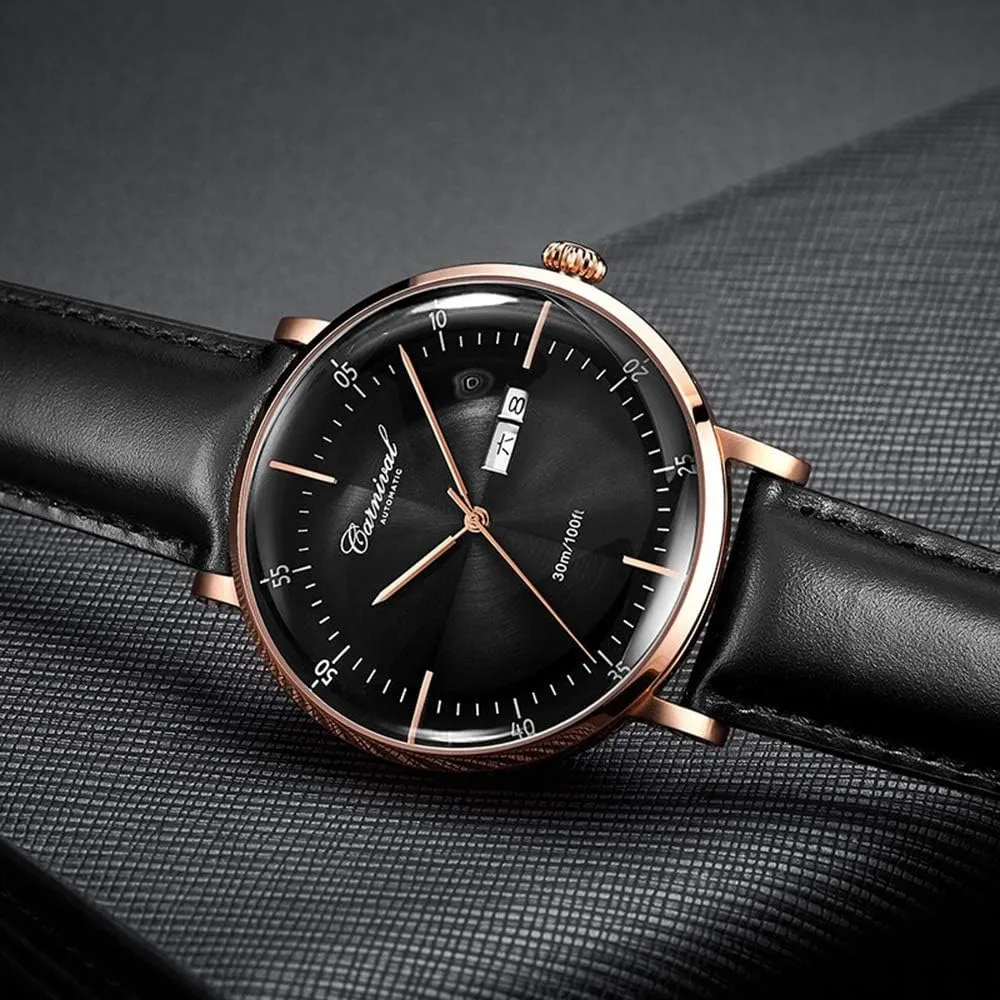 MASTOP Men's Luxury Fashion Automatic Mechanical Leather Strap Calendar Waterproof Analog Sport Wristwatches
