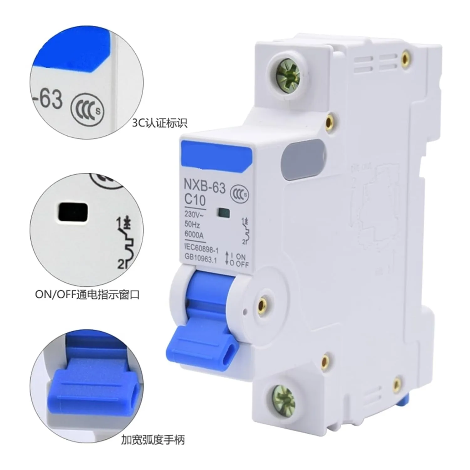 MCB 1P 1A 2A 3A 6A 10A 16A 20A 25A 32A 40A 63A NXB-63 C Curve AC 230V Miniature Circuit Breaker New DZ47(32A)