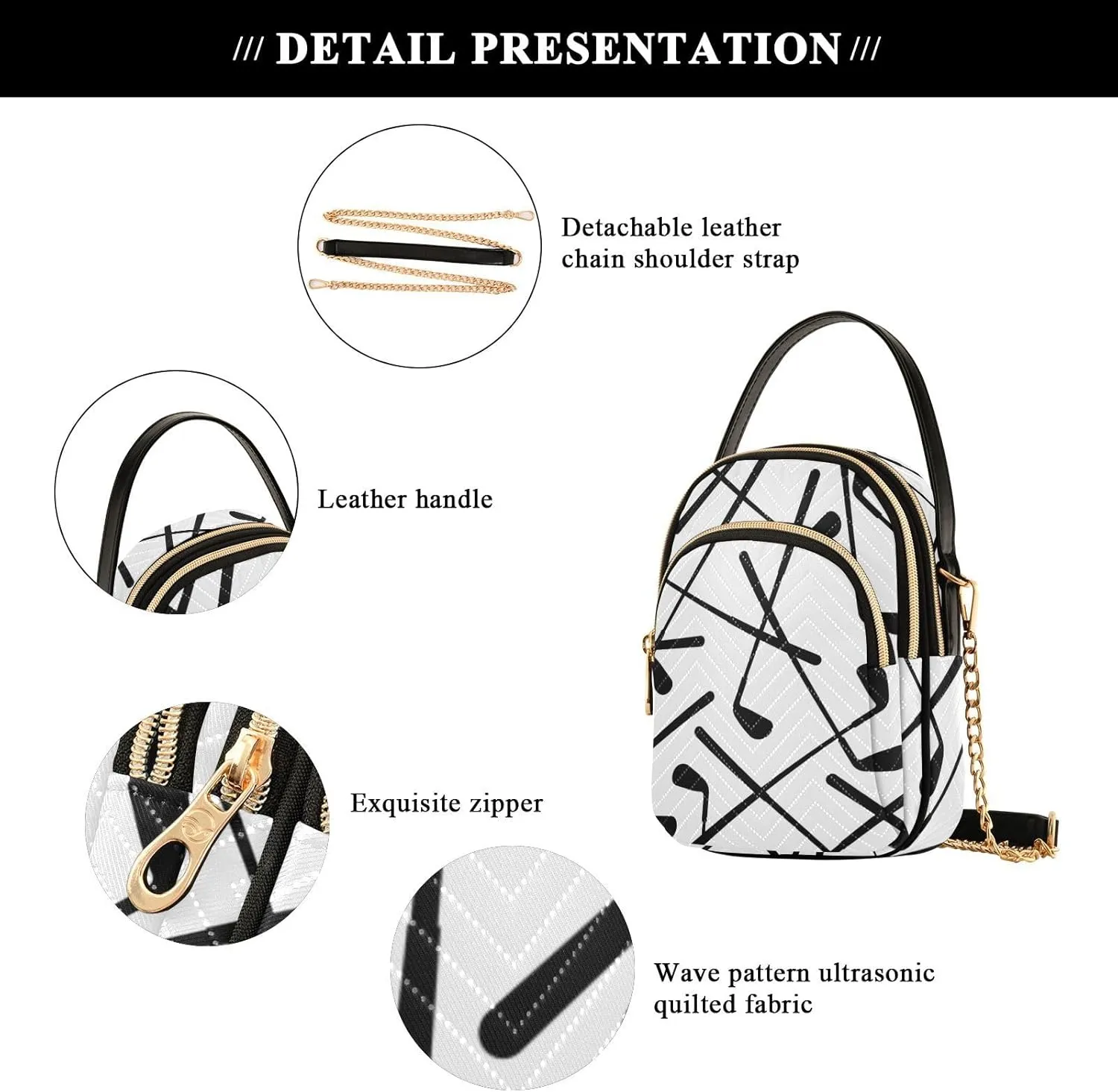 MCHIVER Golf Crossbody Bag for Women Cell Phone Purse Wallet with Removable Chain Shoulder Handbag