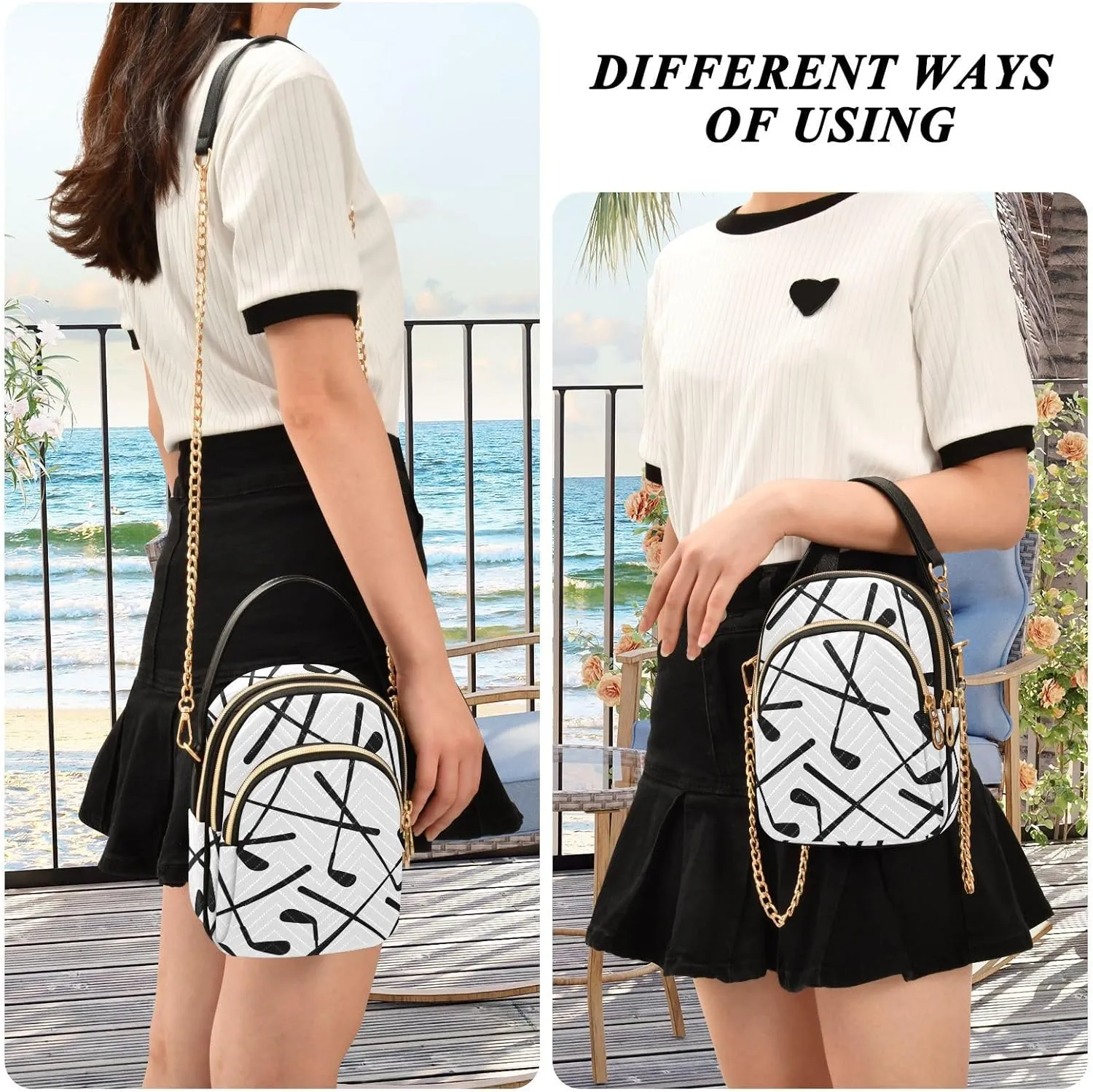 MCHIVER Golf Crossbody Bag for Women Cell Phone Purse Wallet with Removable Chain Shoulder Handbag