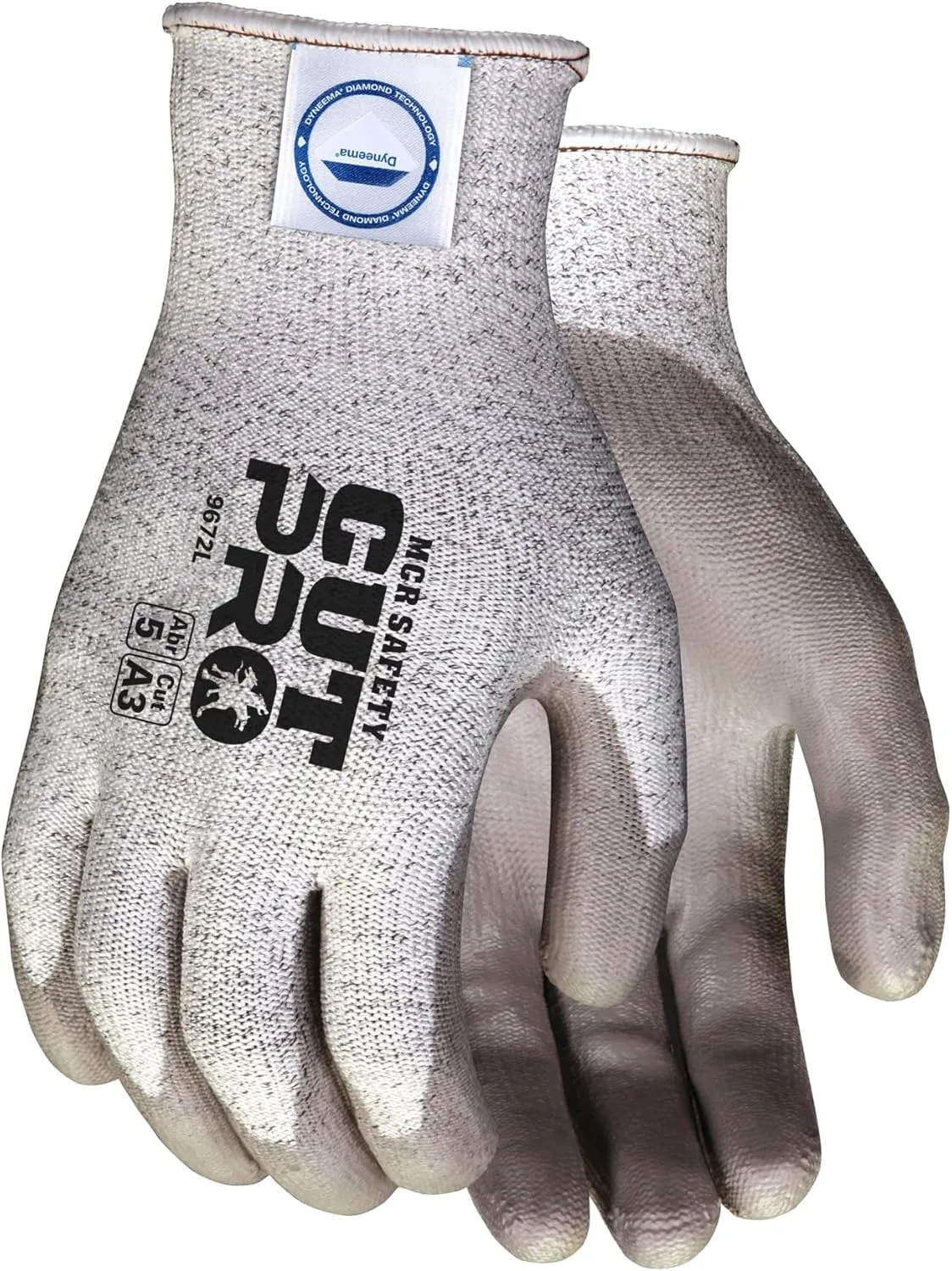 MCR Safety Gloves 9672L Dyneema 13-Gauge Polyurethane Shell Gloves with Palm and Finger Coating, Large, 1-Pair