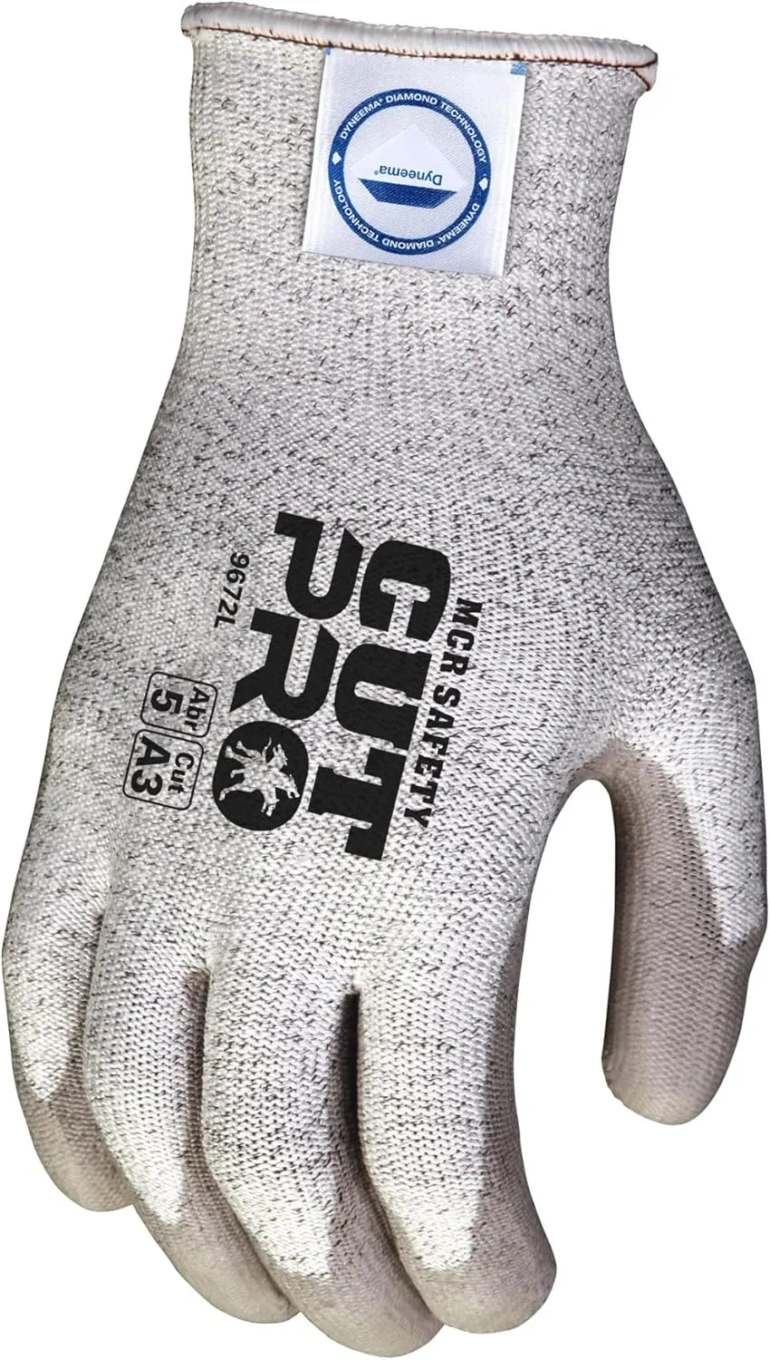 MCR Safety Gloves 9672L Dyneema 13-Gauge Polyurethane Shell Gloves with Palm and Finger Coating, Large, 1-Pair