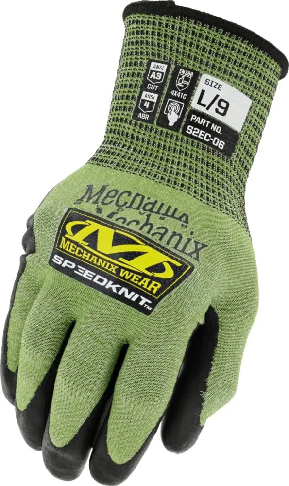 Mechanix Wear: ANSI A3 Cut Resistant Urethane Coated SpeedKnit Work Gloves - Touch Capable, Strong Grip in Dry & Wet Conditions (Green, Large)