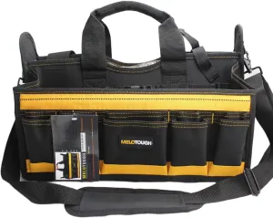 MELOTOUGH Electrician Tool Bag with shoulder strap 17 inch, HAVC Tool bag, Open Top Tool Carrier with plastic tray for construction DIY,Electrical,Technician