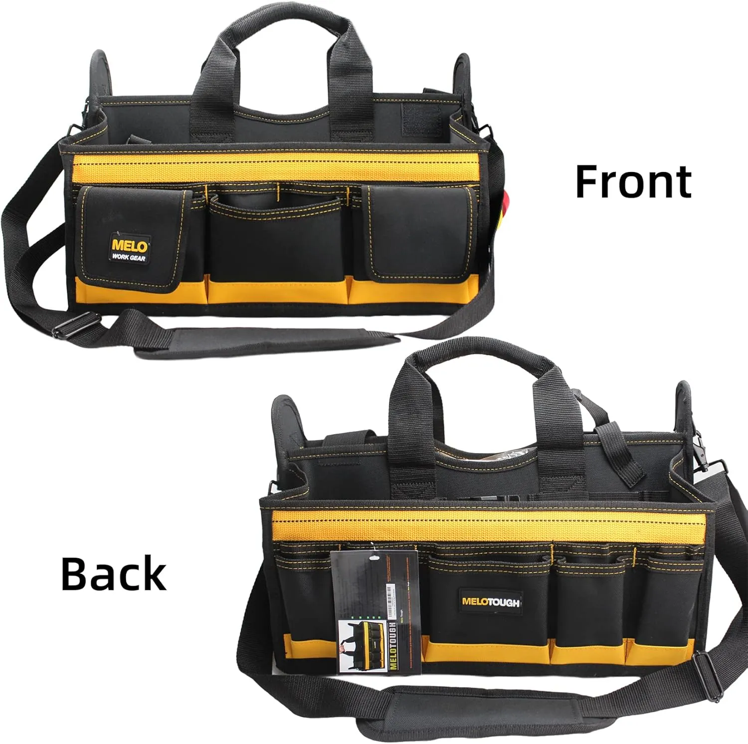 MELOTOUGH Electrician Tool Bag with shoulder strap 17 inch, HAVC Tool bag, Open Top Tool Carrier with plastic tray for construction DIY,Electrical,Technician