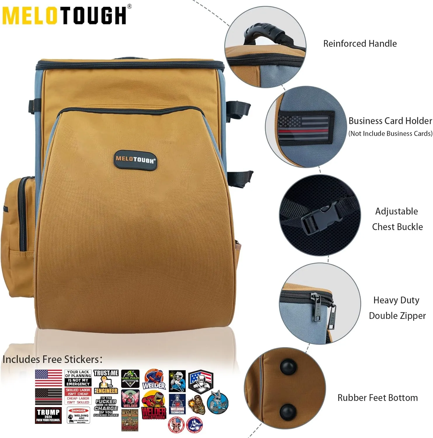 MELOTOUGH Welding Backpack for Tools and Helmet Welder Backpack Large Capacity Extreme Gear Pack Heavy Duty Welder Storage Bag(Khaki)