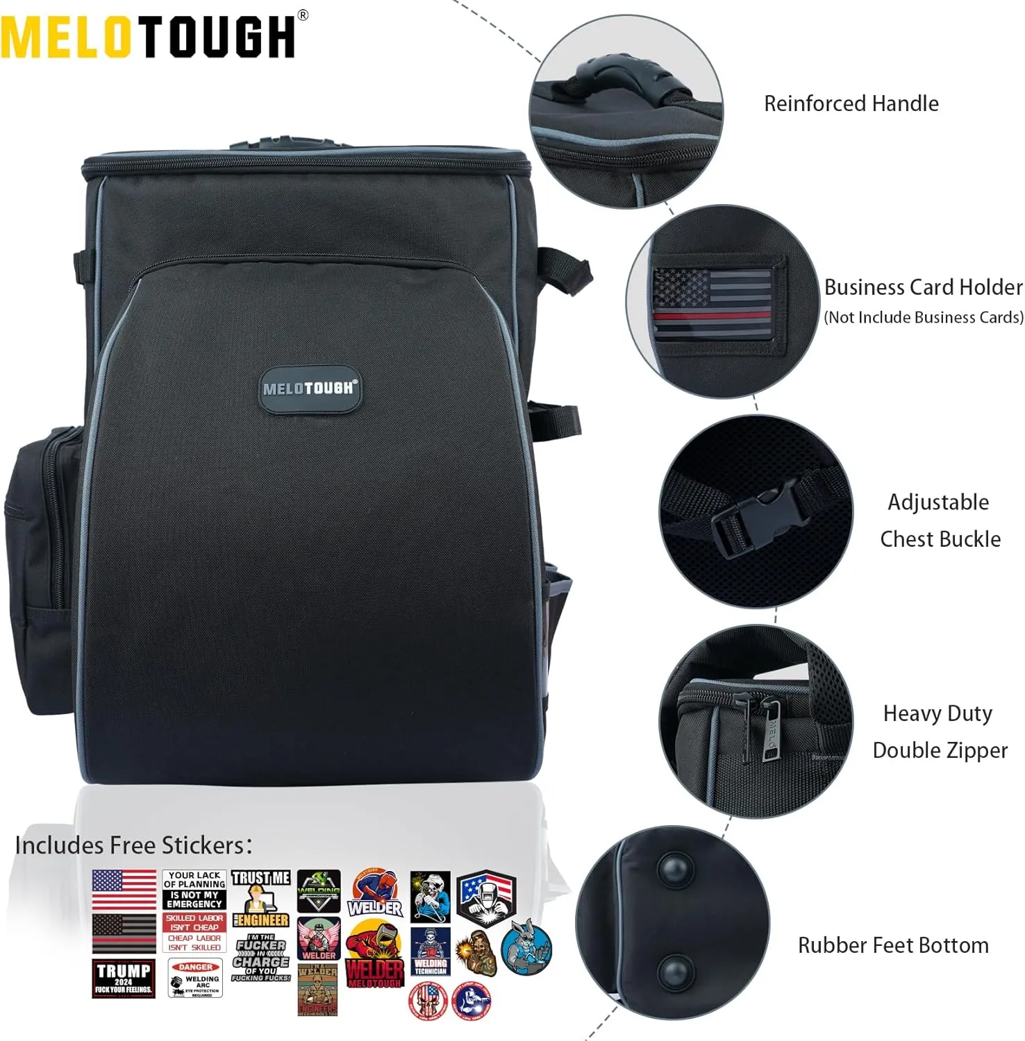 MELOTOUGH Welding Tool Backpack Large Capacity Welding Bag for Tools and Helmet Extreme Gear Pack Multipurpose Welder Storage Backpack(Black)