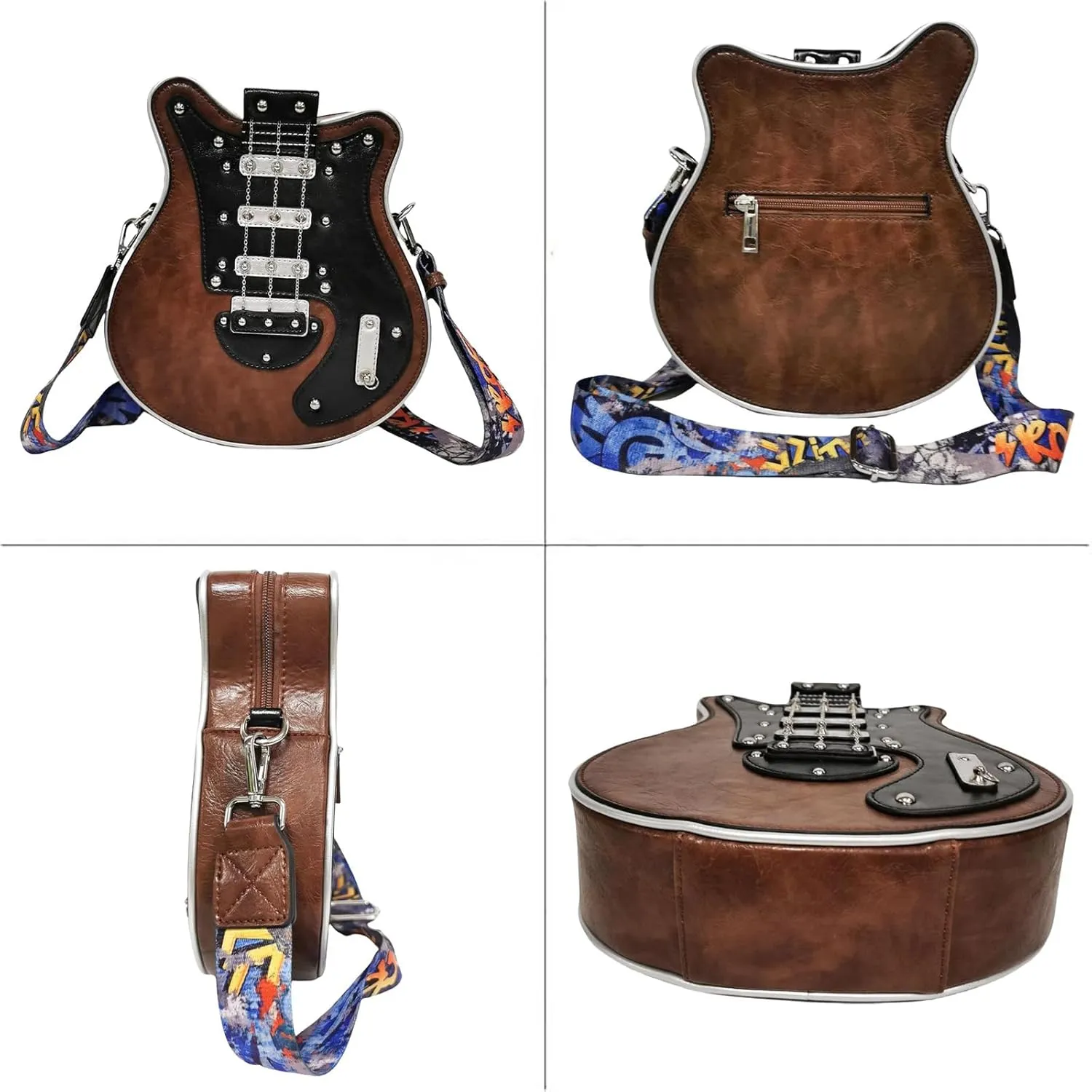 Men and Women Music Guitar Shaped Crossbody Shoulder Bag PU Leather Unique Novelty Guitar Purse