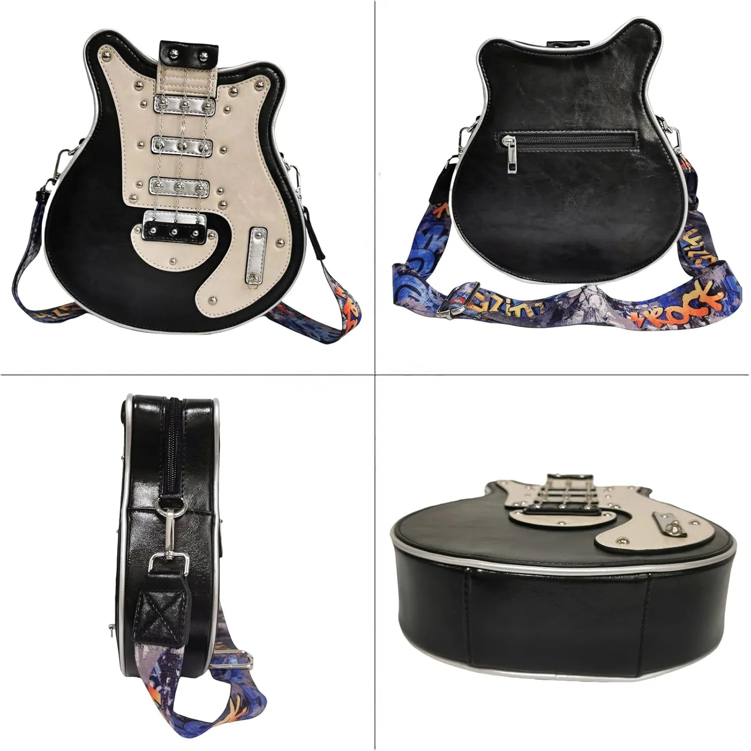 Men and Women Music Guitar Shaped Crossbody Shoulder Bag PU Leather Unique Novelty Guitar Purse