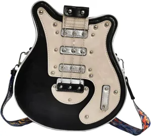 Men and Women Music Guitar Shaped Crossbody Shoulder Bag PU Leather Unique Novelty Guitar Purse