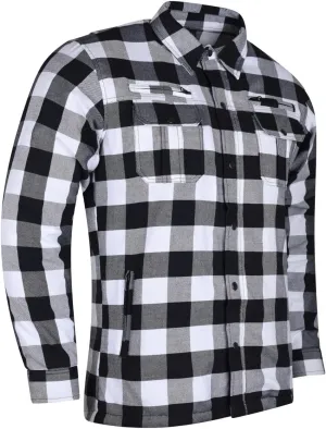 Men's Biker Armored Checkered Flannel Shirt with Kevlar, Waterproof Zippers & C.E. Approved Armors