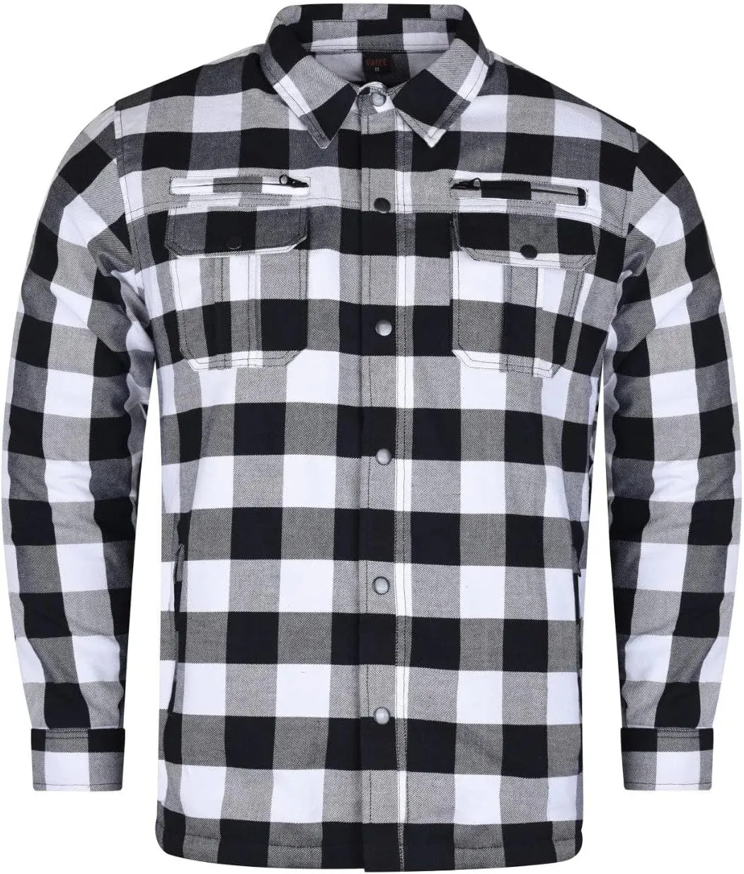 Men's Biker Armored Checkered Flannel Shirt with Kevlar, Waterproof Zippers & C.E. Approved Armors