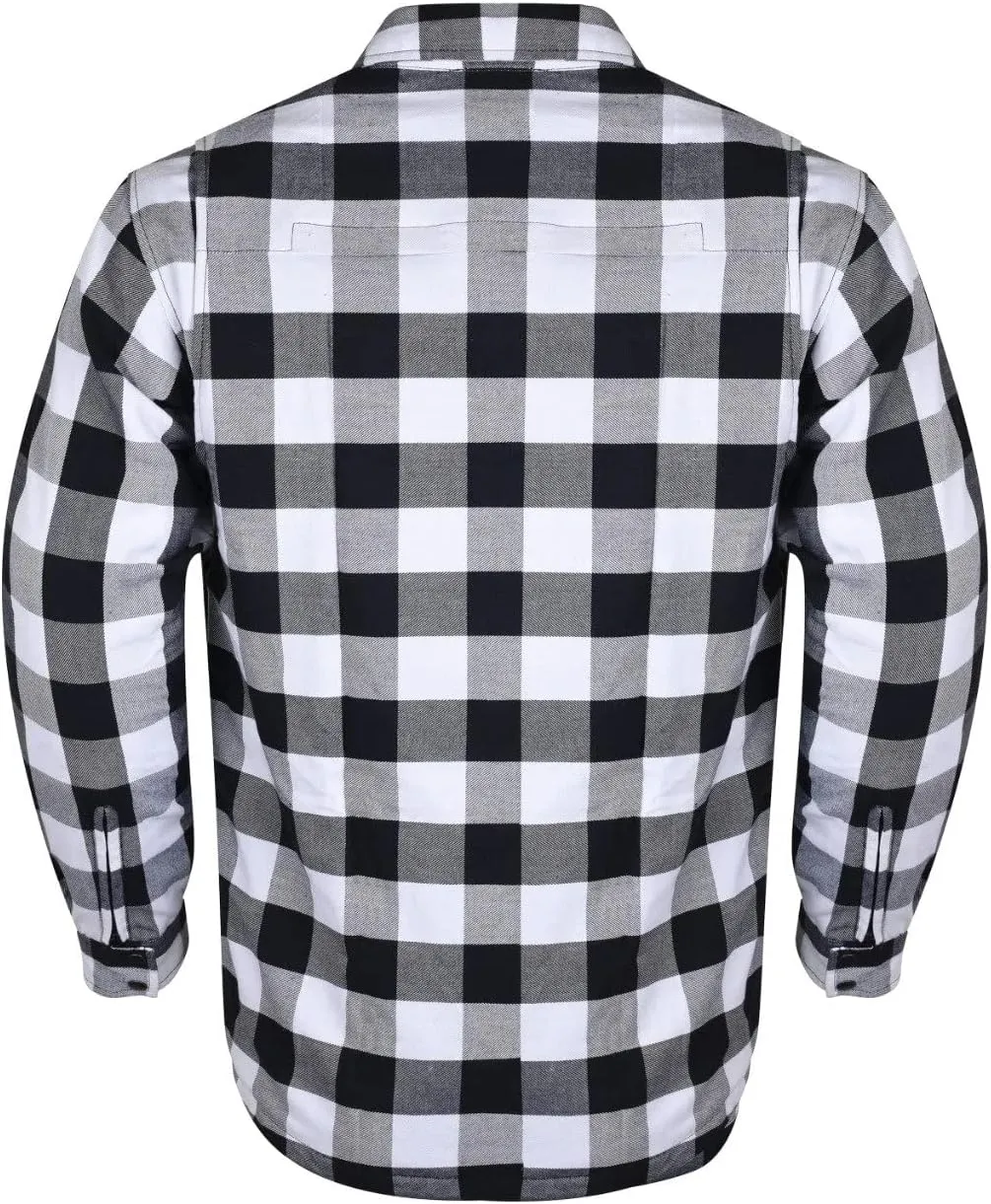Men's Biker Armored Checkered Flannel Shirt with Kevlar, Waterproof Zippers & C.E. Approved Armors