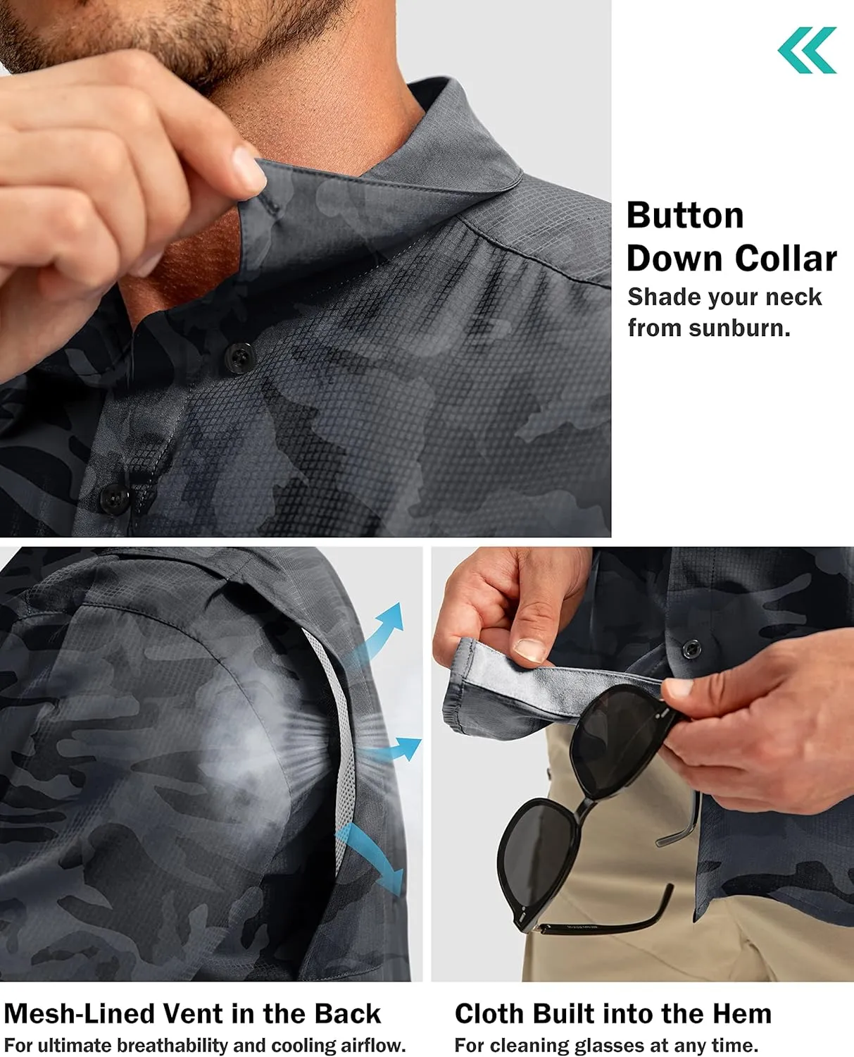 Men's Fishing Shirts with Zipper Pockets UPF 50  Lightweight Cool Short Sleeve Button Down Shirts for Men Casual Hiking