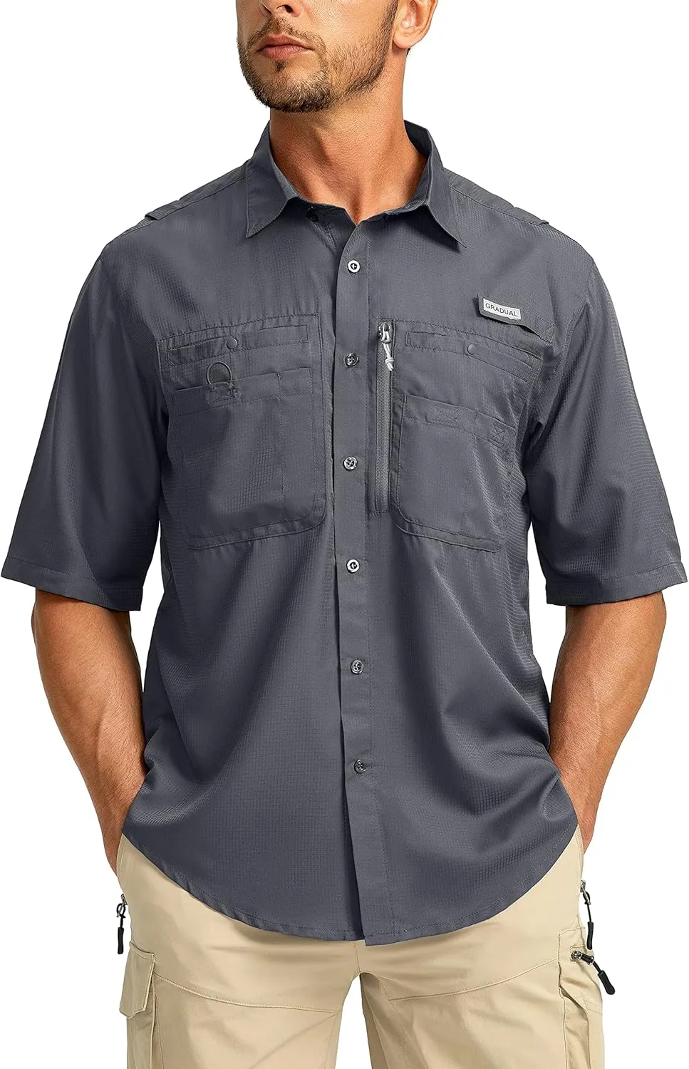 Men's Fishing Shirts with Zipper Pockets UPF 50  Lightweight Cool Short Sleeve Button Down Shirts for Men Casual Hiking