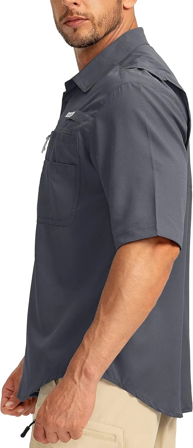 Men's Fishing Shirts with Zipper Pockets UPF 50  Lightweight Cool Short Sleeve Button Down Shirts for Men Casual Hiking