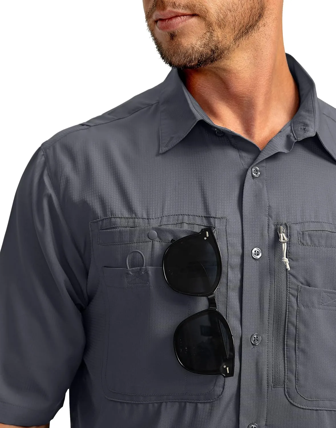 Men's Fishing Shirts with Zipper Pockets UPF 50  Lightweight Cool Short Sleeve Button Down Shirts for Men Casual Hiking