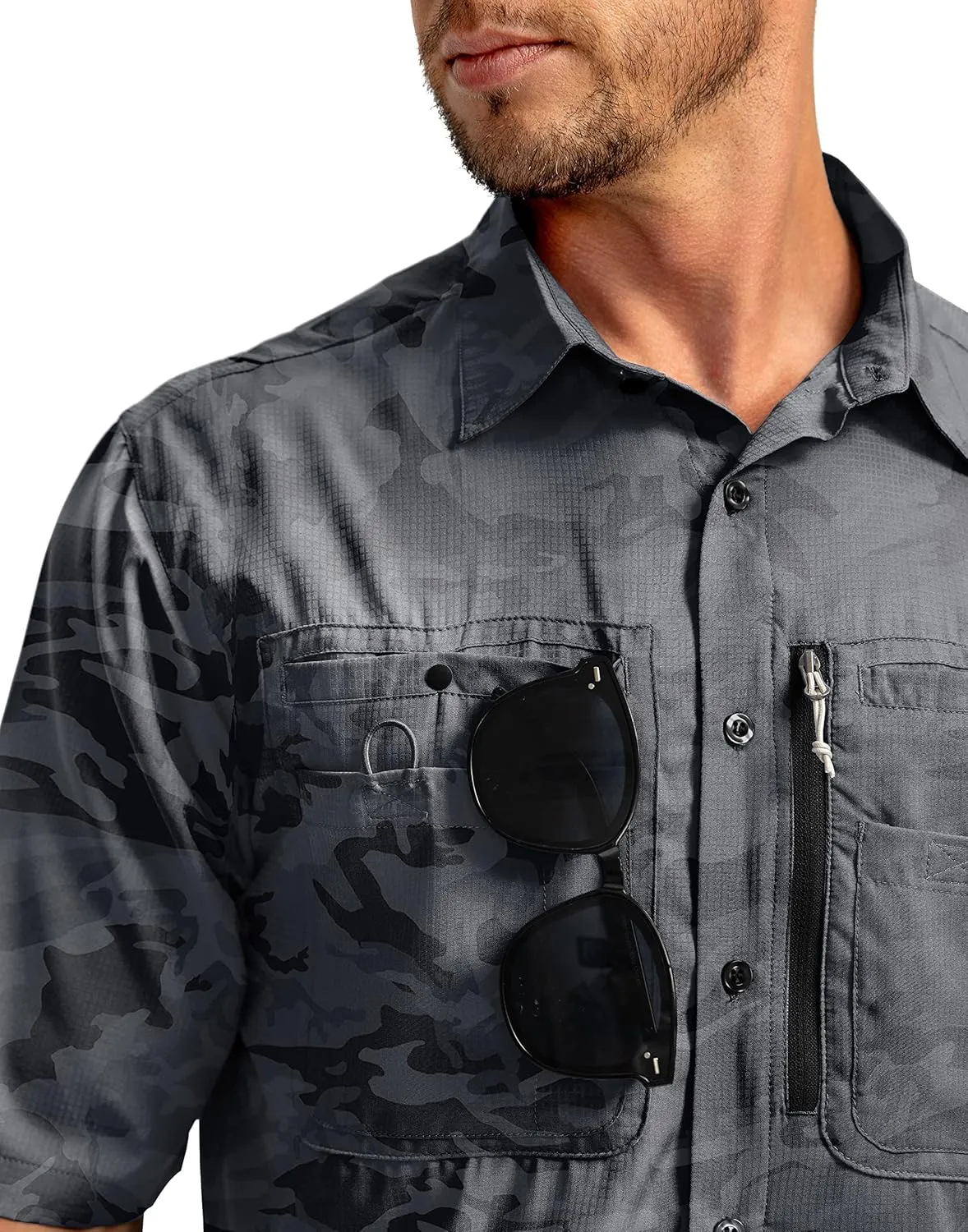 Men's Fishing Shirts with Zipper Pockets UPF 50  Lightweight Cool Short Sleeve Button Down Shirts for Men Casual Hiking