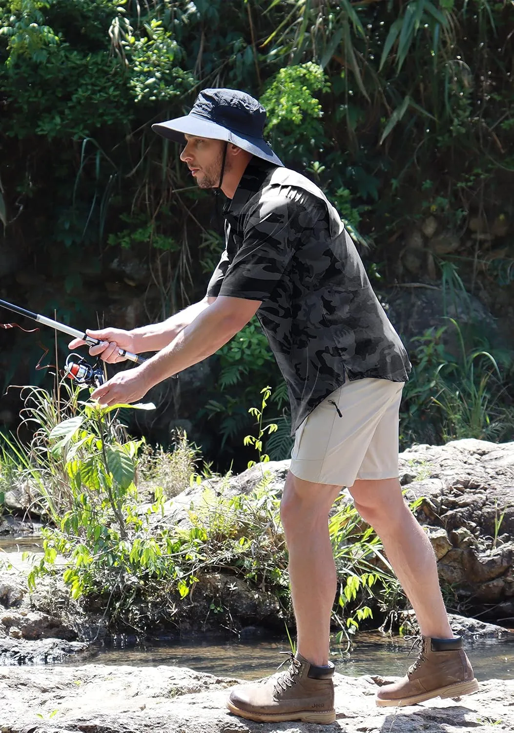 Men's Fishing Shirts with Zipper Pockets UPF 50  Lightweight Cool Short Sleeve Button Down Shirts for Men Casual Hiking