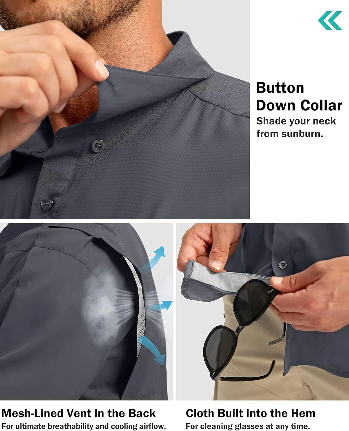 Men's Fishing Shirts with Zipper Pockets UPF 50  Lightweight Cool Short Sleeve Button Down Shirts for Men Casual Hiking