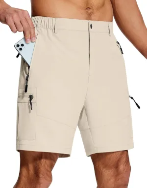 Mens Hiking Cargo Shorts 7" Inseam 6 Zipper Pockets Stretch Quick Dry Lightweight Short for Golf Casual Fishing Work