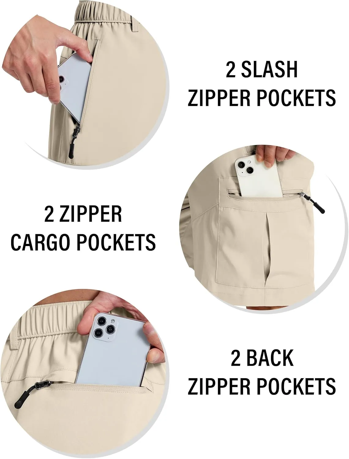Mens Hiking Cargo Shorts 7" Inseam 6 Zipper Pockets Stretch Quick Dry Lightweight Short for Golf Casual Fishing Work