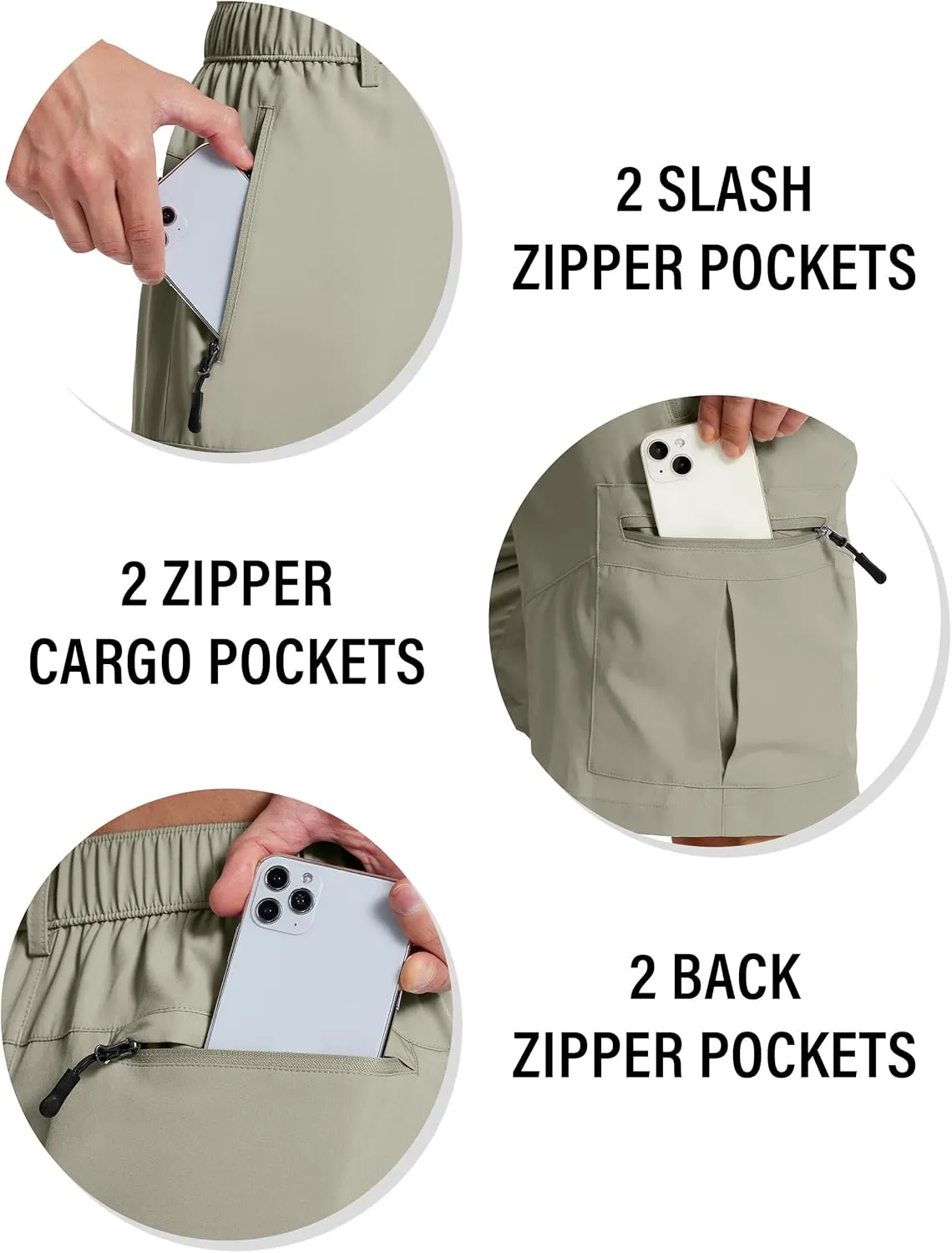 Mens Hiking Cargo Shorts 7" Inseam 6 Zipper Pockets Stretch Quick Dry Lightweight Short for Golf Casual Fishing Work
