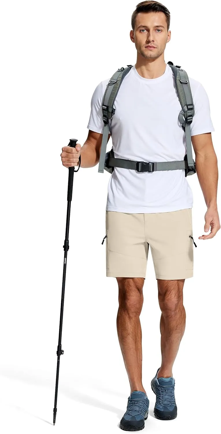 Mens Hiking Cargo Shorts 7" Inseam 6 Zipper Pockets Stretch Quick Dry Lightweight Short for Golf Casual Fishing Work