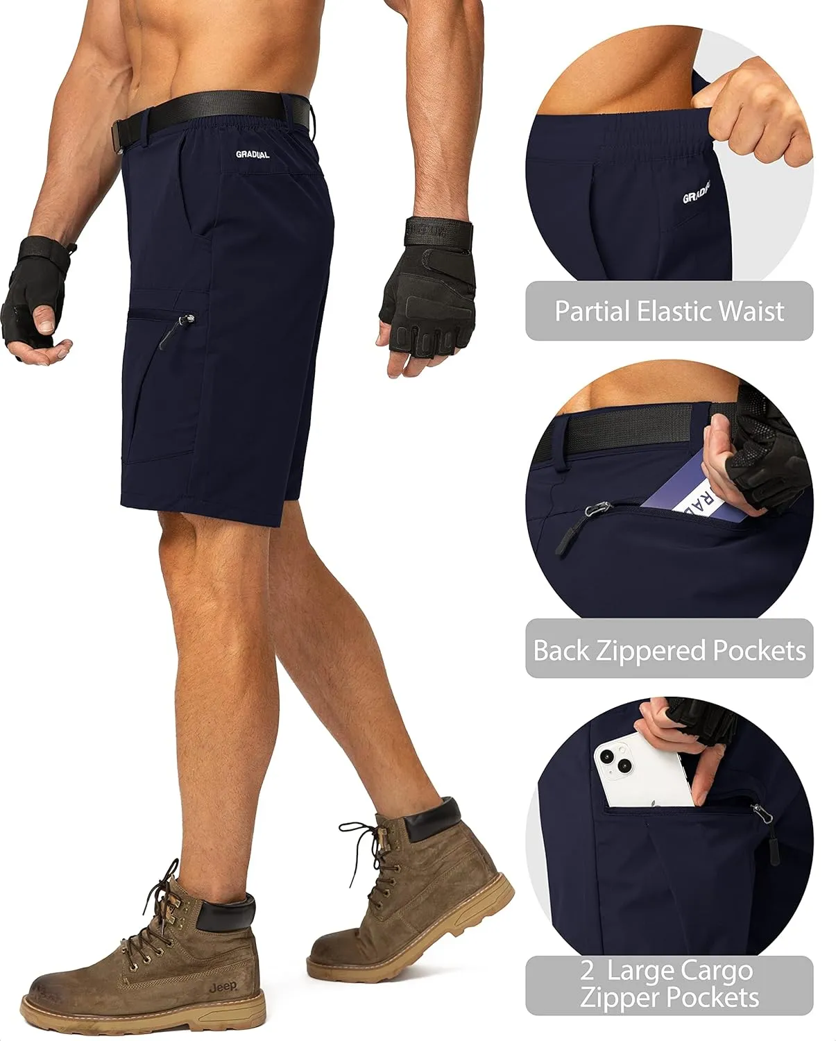 Men's Hiking Cargo Shorts Stretch Quick Dry Outdoor Tactical Shorts for Men with Multi Pocket for Fishing Casual