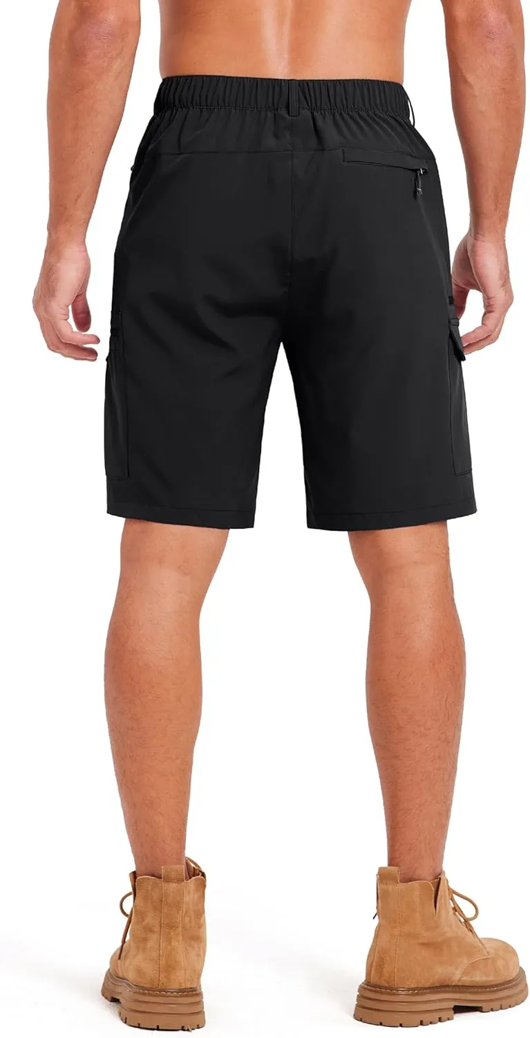 Mens Hiking Cargo Summer Shorts 9" Quick Dry Lightweight Outdoor Fishing Golf Casual Elastic Waist Loose Fit 6 Pocket