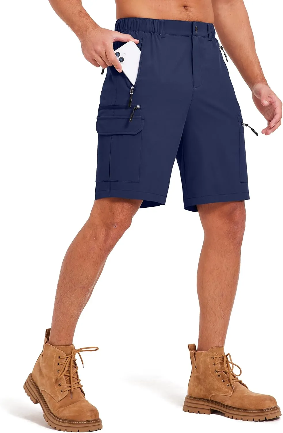 Mens Hiking Cargo Summer Shorts 9" Quick Dry Lightweight Outdoor Fishing Golf Casual Elastic Waist Loose Fit 6 Pocket