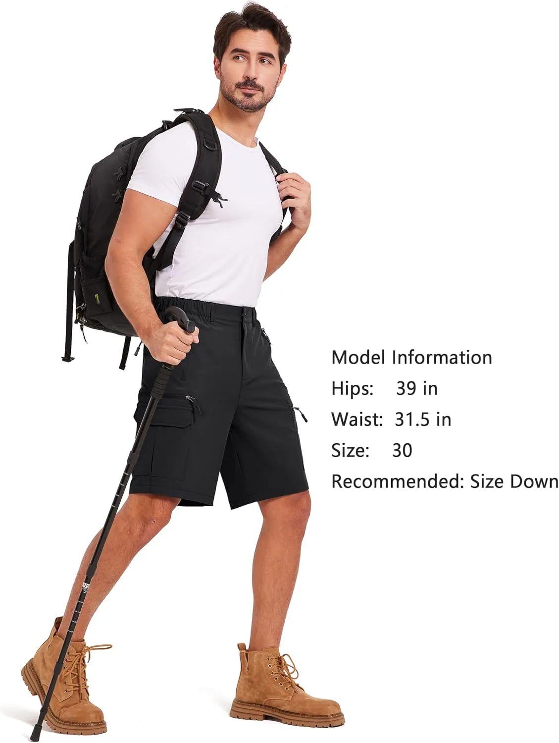 Mens Hiking Cargo Summer Shorts 9" Quick Dry Lightweight Outdoor Fishing Golf Casual Elastic Waist Loose Fit 6 Pocket