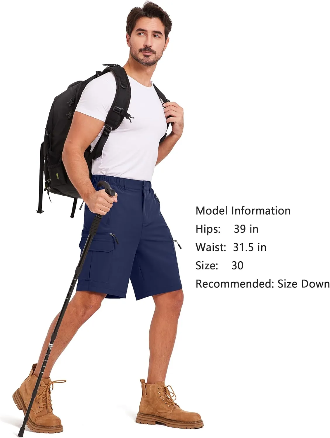 Mens Hiking Cargo Summer Shorts 9" Quick Dry Lightweight Outdoor Fishing Golf Casual Elastic Waist Loose Fit 6 Pocket