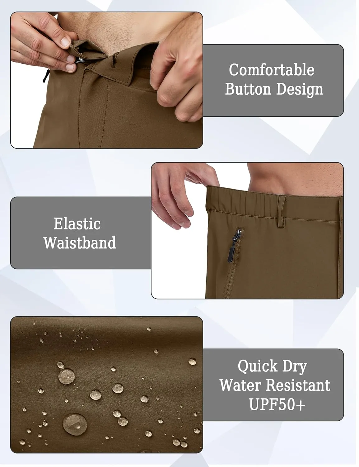 Mens Hiking Cargo Summer Shorts 9" Quick Dry Lightweight Outdoor Fishing Golf Casual Elastic Waist Loose Fit 6 Pocket