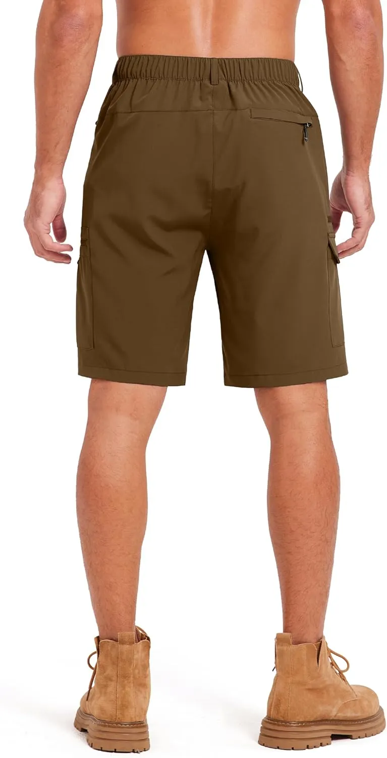 Mens Hiking Cargo Summer Shorts 9" Quick Dry Lightweight Outdoor Fishing Golf Casual Elastic Waist Loose Fit 6 Pocket