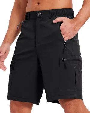 Mens Hiking Cargo Summer Shorts 9" Quick Dry Lightweight Outdoor Fishing Golf Casual Elastic Waist Loose Fit 6 Pocket