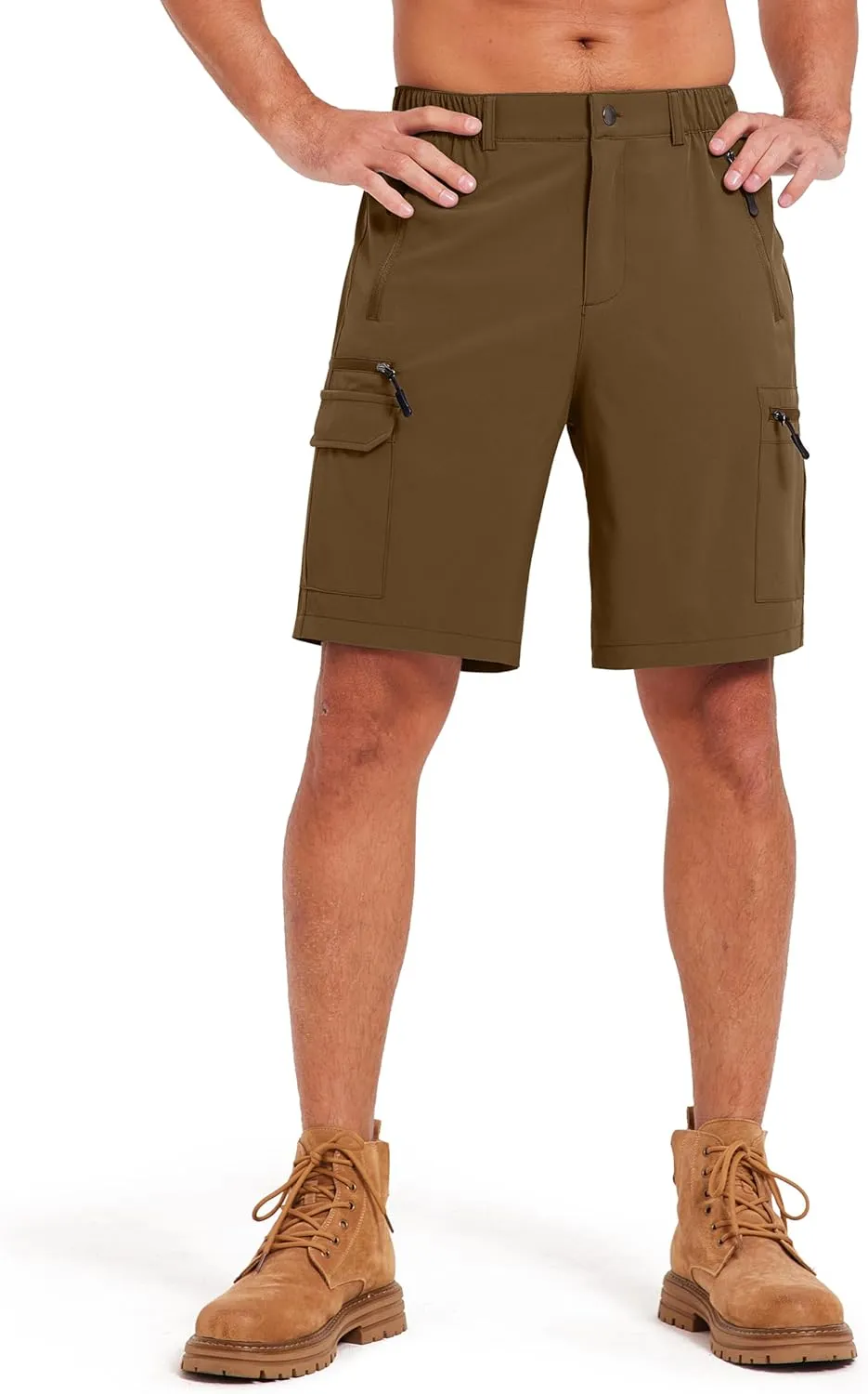 Mens Hiking Cargo Summer Shorts 9" Quick Dry Lightweight Outdoor Fishing Golf Casual Elastic Waist Loose Fit 6 Pocket