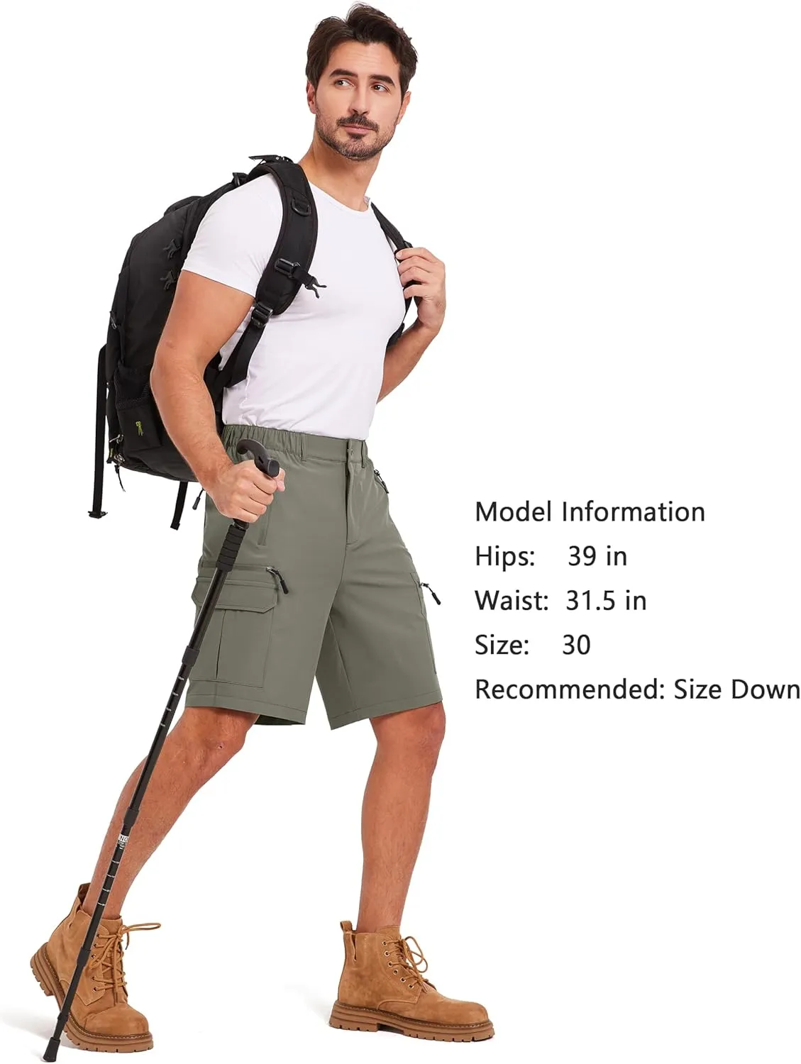 Mens Hiking Cargo Summer Shorts 9" Quick Dry Lightweight Outdoor Fishing Golf Casual Elastic Waist Loose Fit 6 Pocket